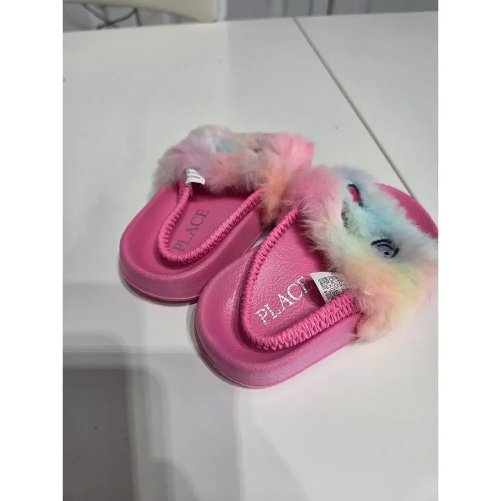 Fuzzy Rainbow Faux Fur Slides - The Children's Place - Toddler 4